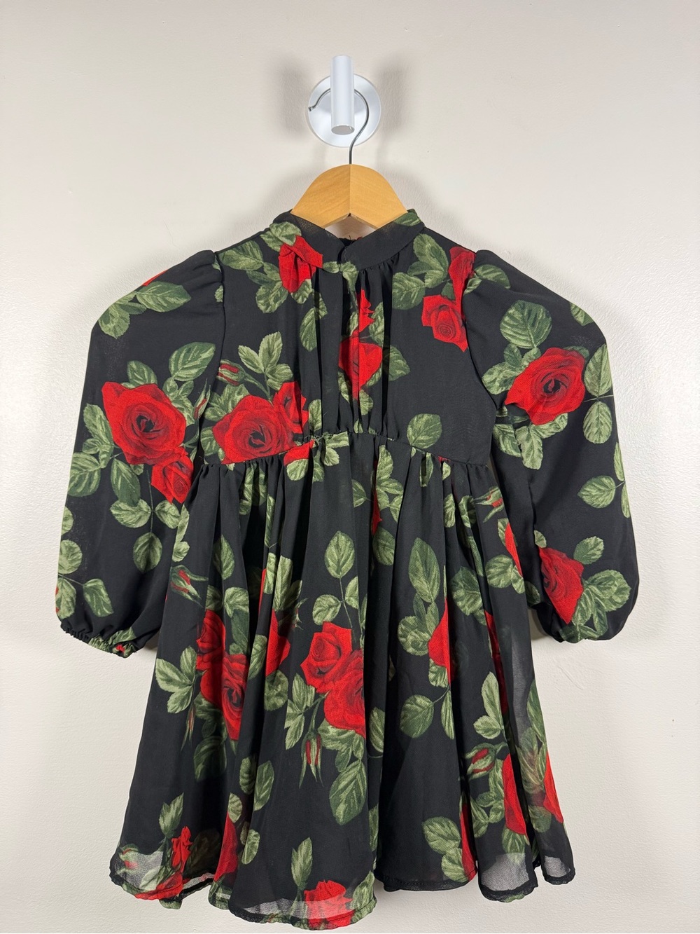 Girls Black Floral Rose Print Dress